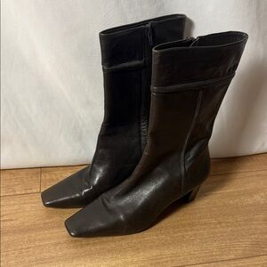 Vintage 1990s Cole Haan Square Toe Chocolate Brown Heeled Booties